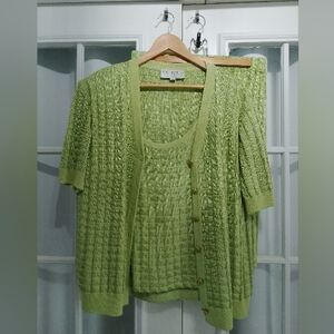 St.John Lime Knit Cardigan Ensemble